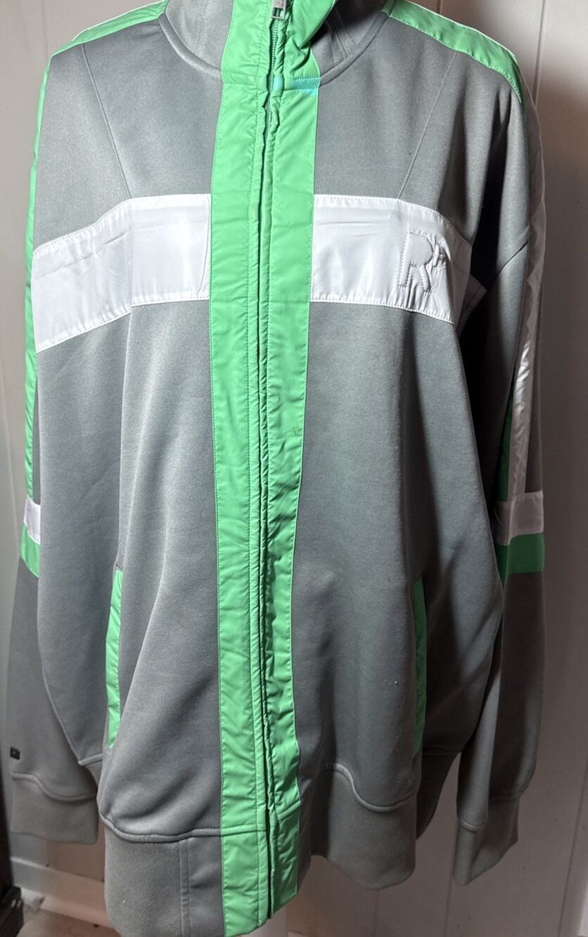 Vintage Y2K Roca Wear Men’s 3XL Full Zip Jacket Gray With Green/White Stripes FF